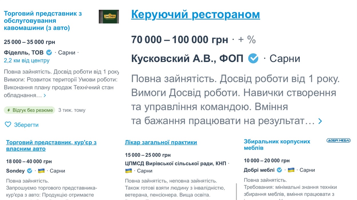 вакансії сарни робота