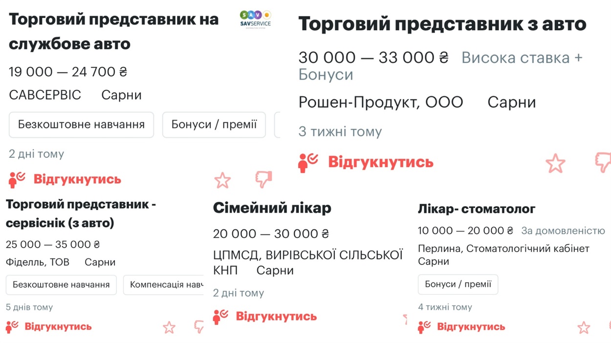 вакансії робота сарни