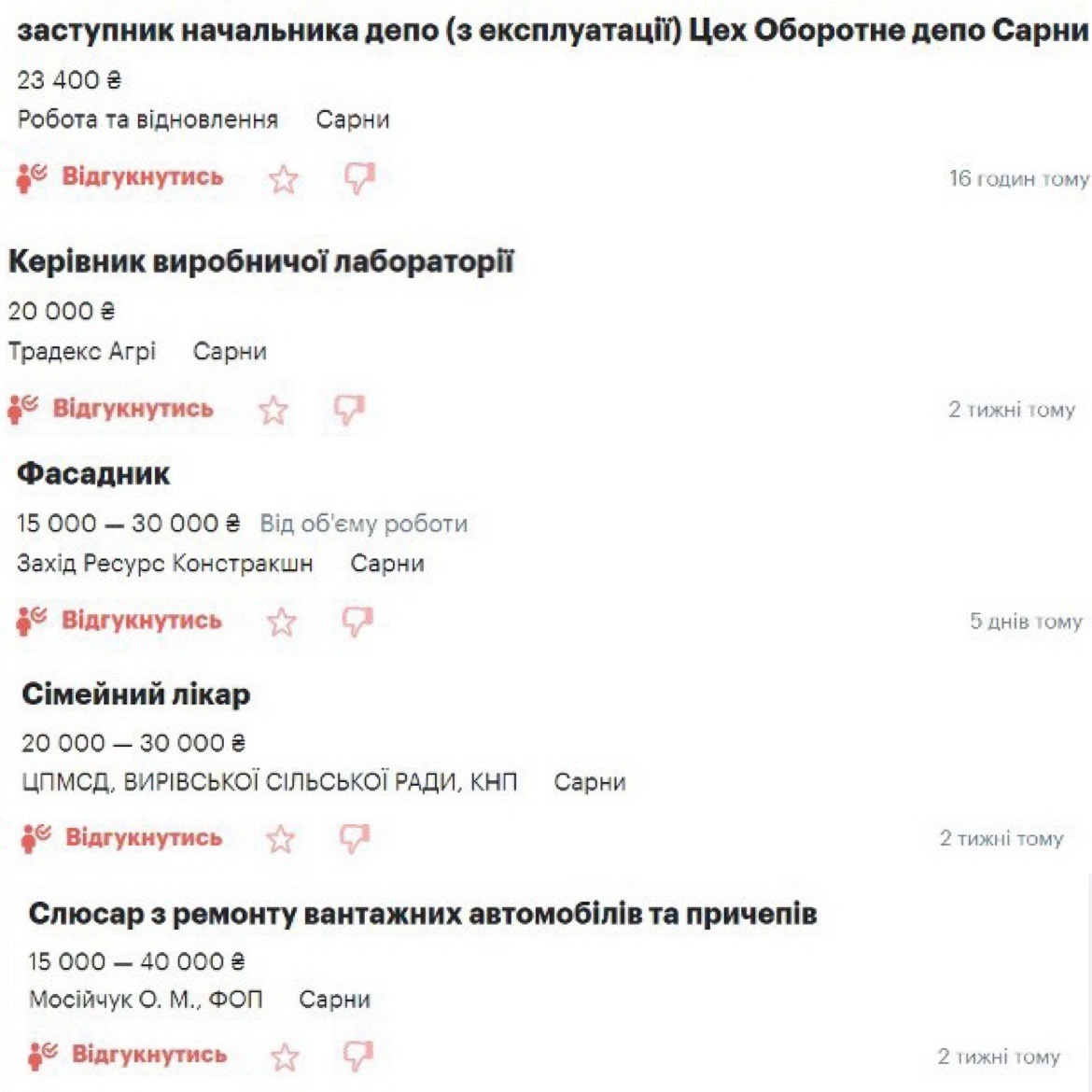 вакансії сарни