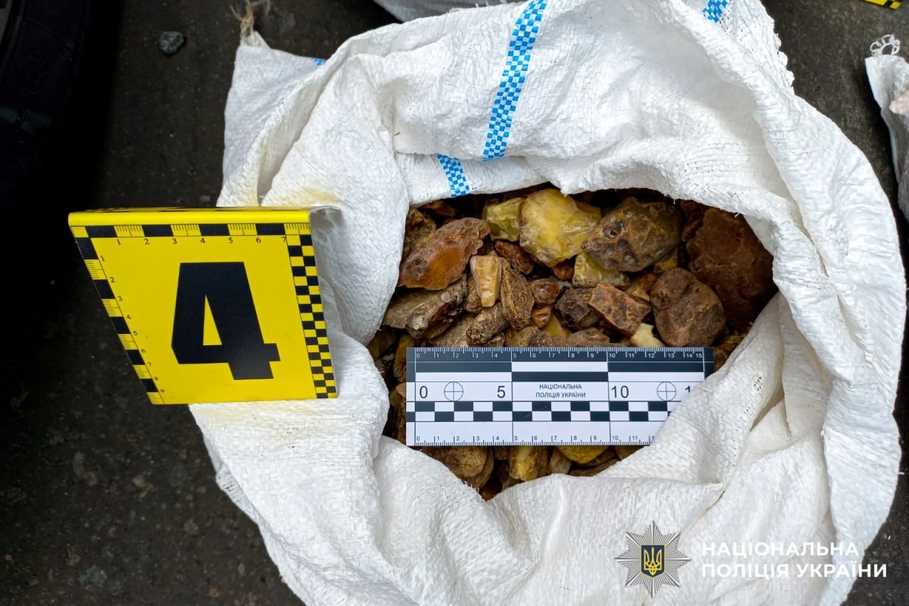 Бурштину на 30 тисяч доларів: на Рокитнівщині зупинили кросовер із трьома мішками каміння
